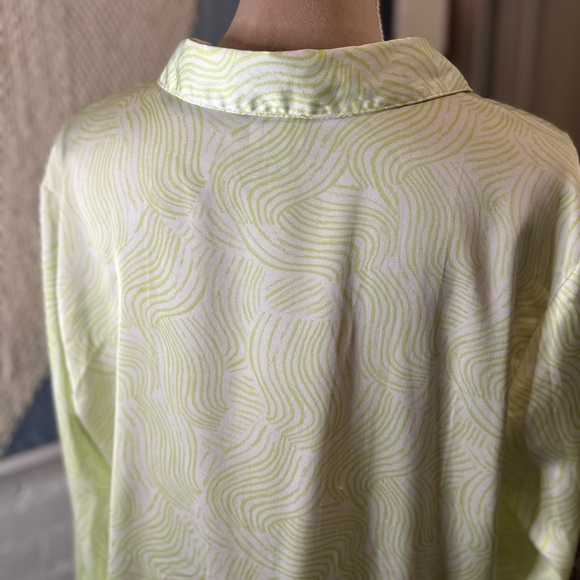 A New Day Green Satin Finish Psychedelic Print Button Down Shirt - Picture 9 of 11